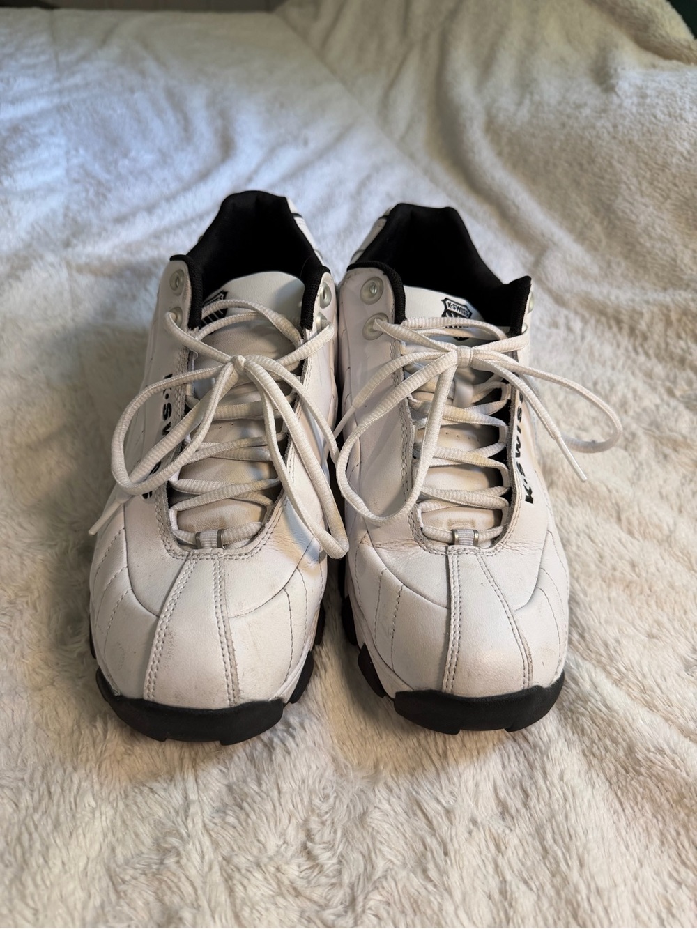 K-Swiss White and Black Women's Athletic Sneakers - Low Profile Lace-Up